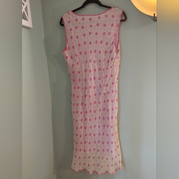 Vintage 100% Silk Dress Size 14 Polka Dot Pink - Picture 3 of 16